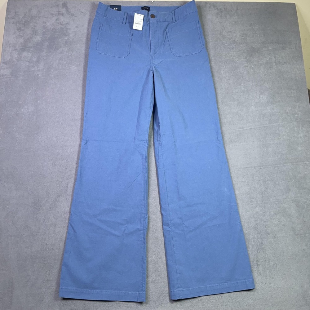J.Crew Lizzie Pant 31T Tall Blue Wide Leg Cotton Linen Patch Pocket BW804 NEW - Picture 1 of 13